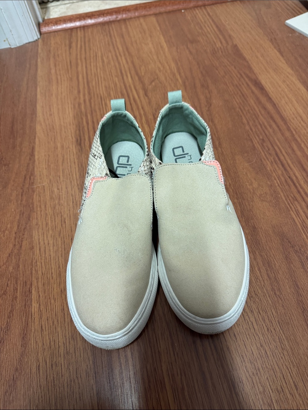 Hey Dude Beige Slip-On Sneakers with Pink Accent